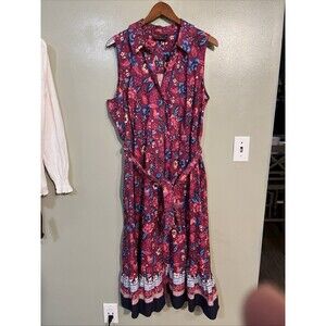 Lane Bryant Boho Novelty Print Cotton Midi Shirt Dress Belted Size 16